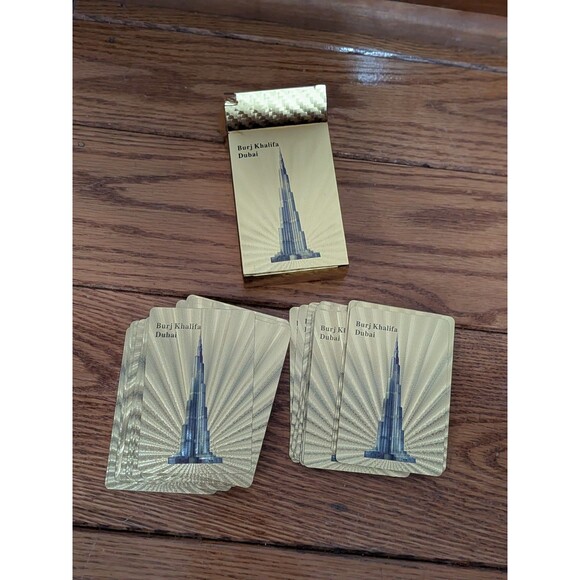 Golden Dubai Burj Khalifa Playing Cards Set Of 52 + 2 Jokers Super Shiny Luxury - Picture 2 of 3